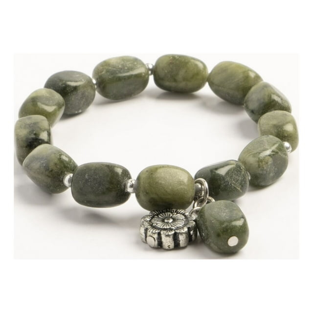 Earth's Jewels Semi-Precious New Jade Natural Green Bracelet, Flower Charm